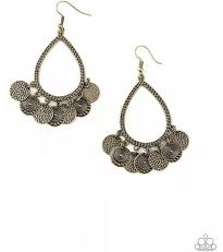 Paparazzi All In Good CHIME - Brass - Studded Hammered Discs - Earrings